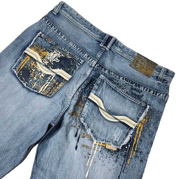 VTG 90s Y2K Pepe Jeans Baggy Wide Leg Distressed Paint Splatter Men Size 40 (J2) - Picture 1 of 14